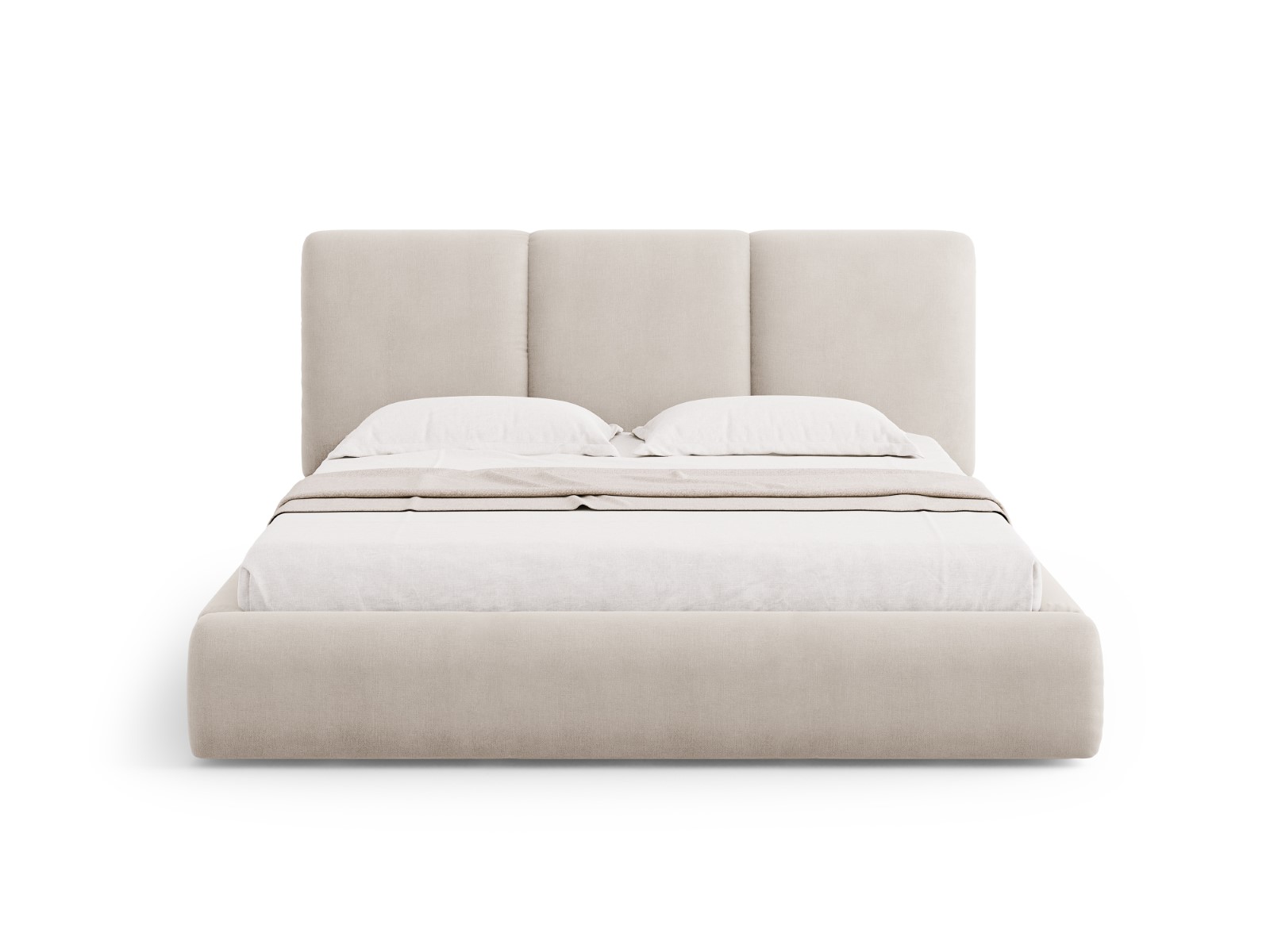Cosmopolitan Design - Letto a cassettone con testiera "Nicolas" 200x200cm in ciniglia beige
