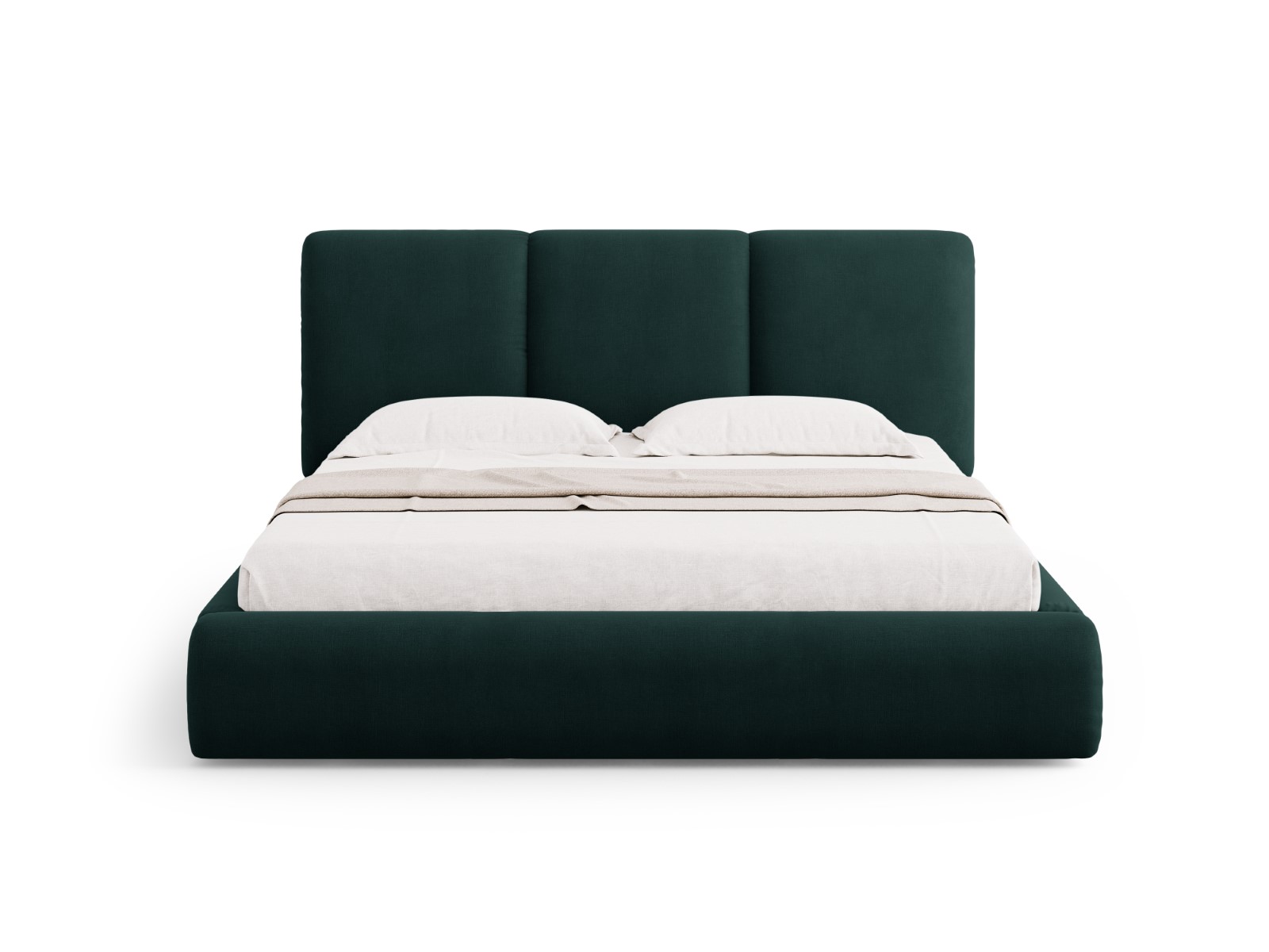 Cosmopolitan Design - Letto a cassettone con testiera "Nicolas" 200x200cm in ciniglia verde bottiglia