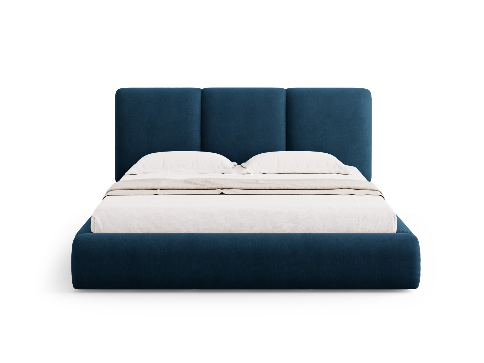 Cosmopolitan Design - Letto a cassettone con testiera "Nicolas" 200x200cm in ciniglia blu reale