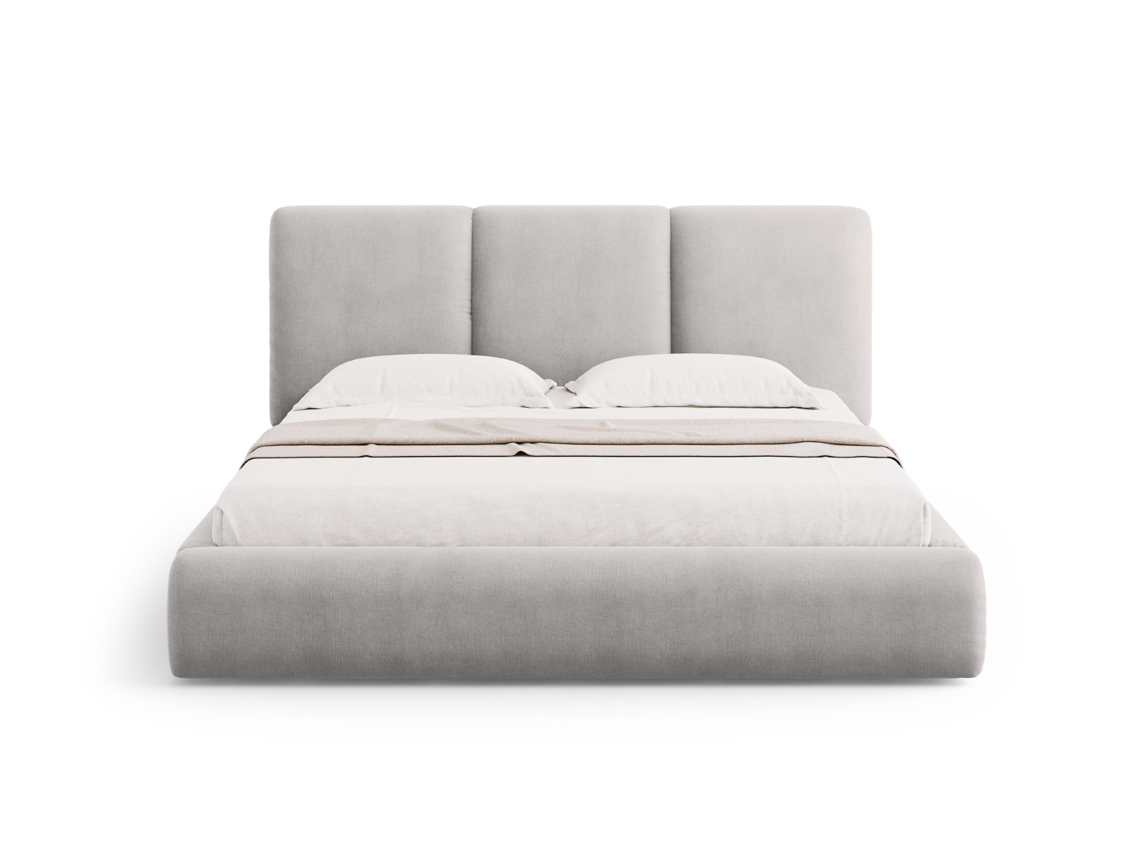 Cosmopolitan Design - Letto a cassettone con testiera "Nicolas" 200x200cm in ciniglia grigio chiaro