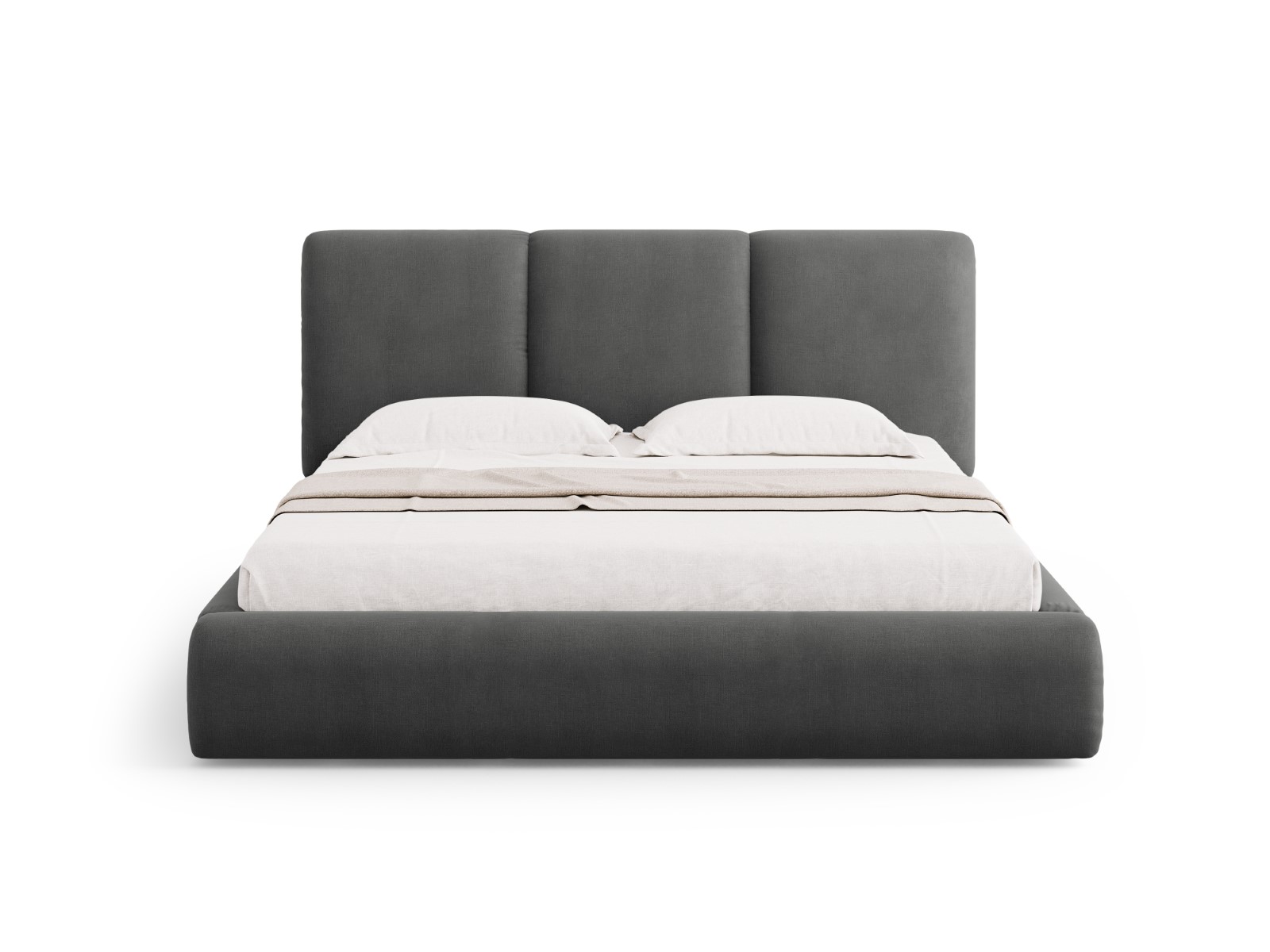Cosmopolitan Design - Letto a cassettone con testiera "Nicolas" 200x200cm in ciniglia grigio scuro