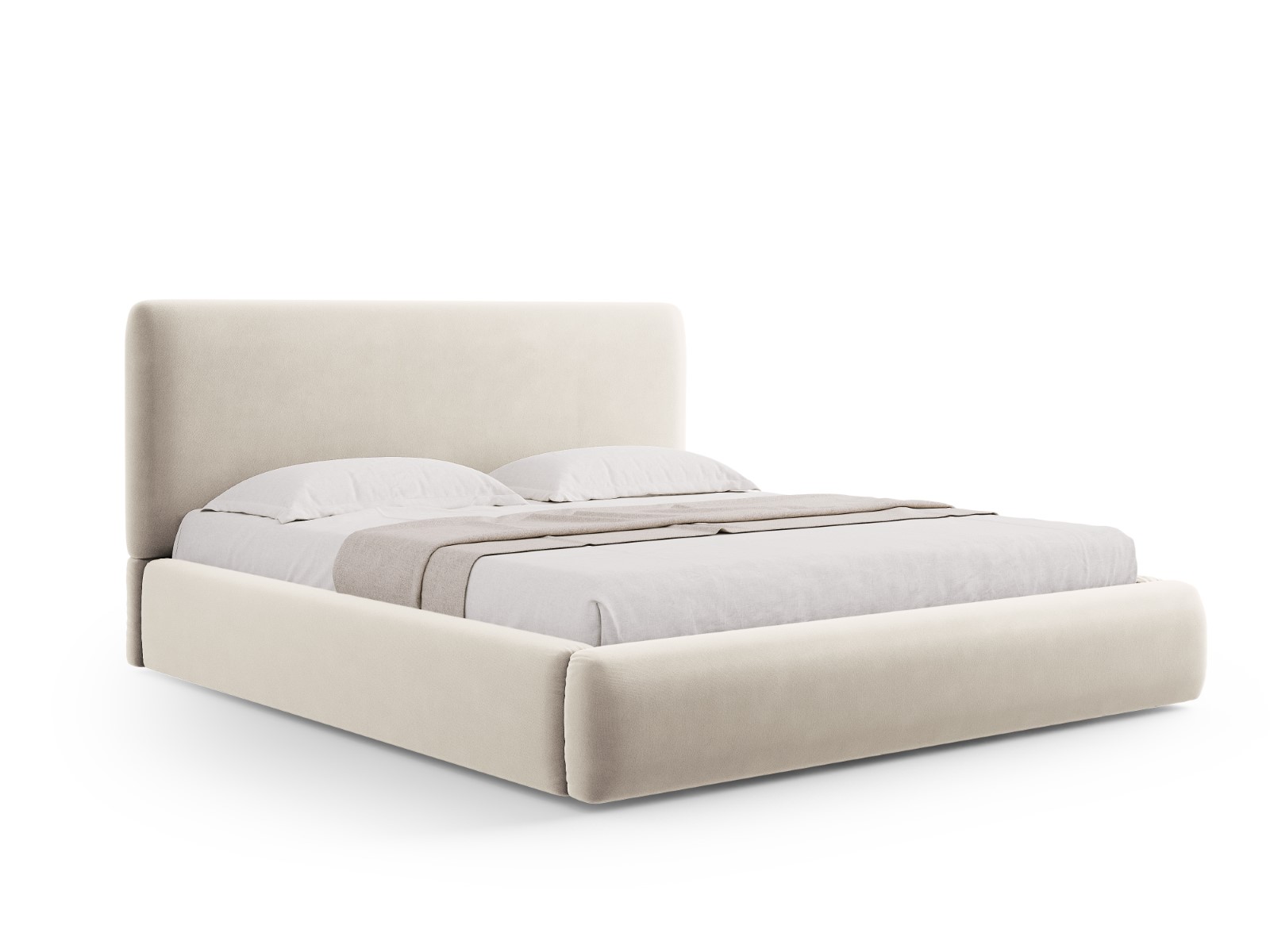 Cosmopolitan Design - Letto a cassettone con testiera "Colonel" 200x200cm in velluto beige chiaro