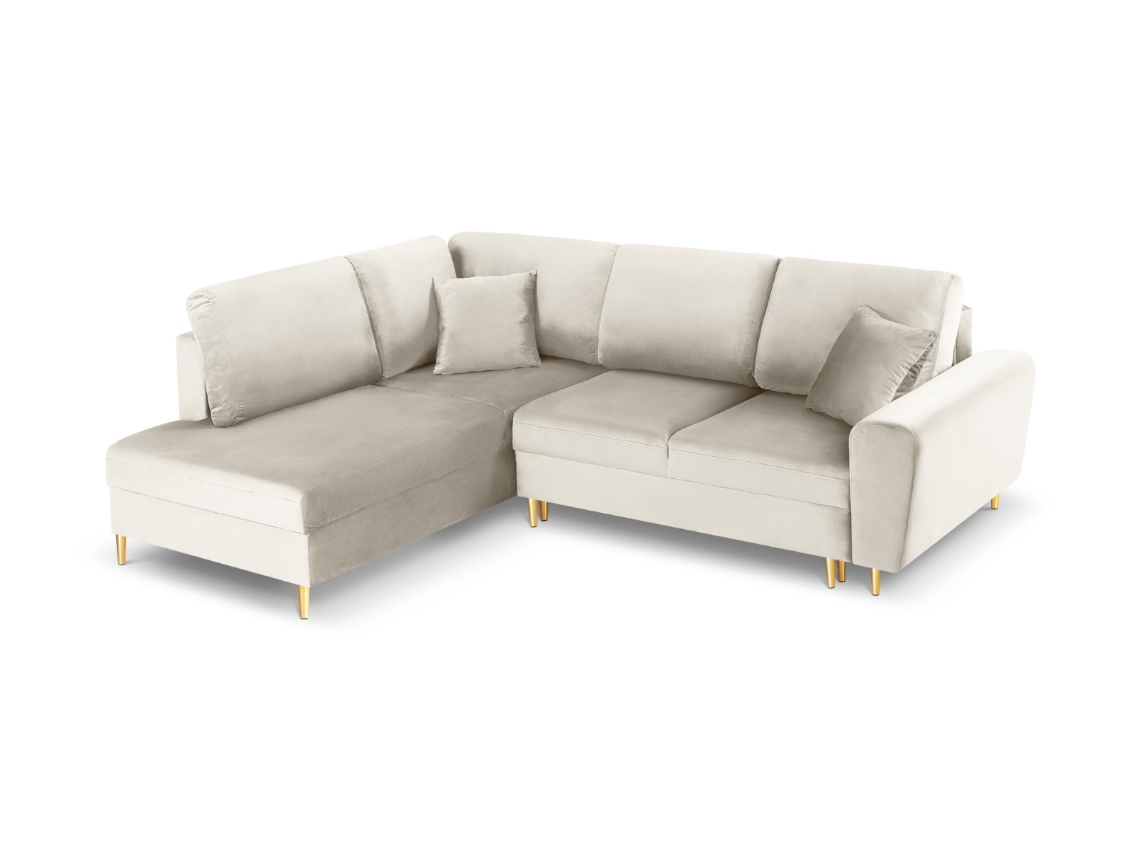 Cosmopolitan Design - Divano convertibile angolare sinistro con contenitore "Kyoto" 5 posti in velluto beige chiaro