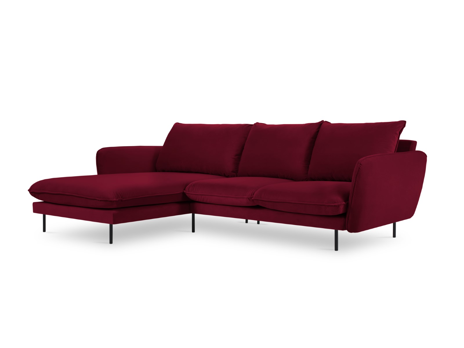 Cosmopolitan Design - Divano angolare sinistro "Vienna" 5 posti in velluto rosso