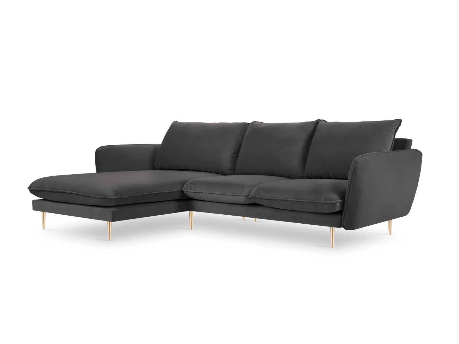 Cosmopolitan Design - Divano angolare sinistro "Vienna" 5 posti in velluto grigio scuro