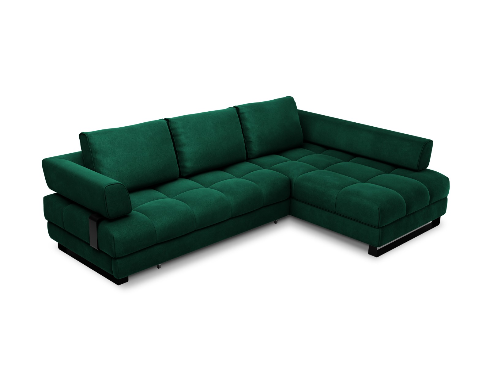 Cosmopolitan Design - Divano convertibile angolare destro con contenitore "Clinton" 5 posti in velluto verde bottiglia
