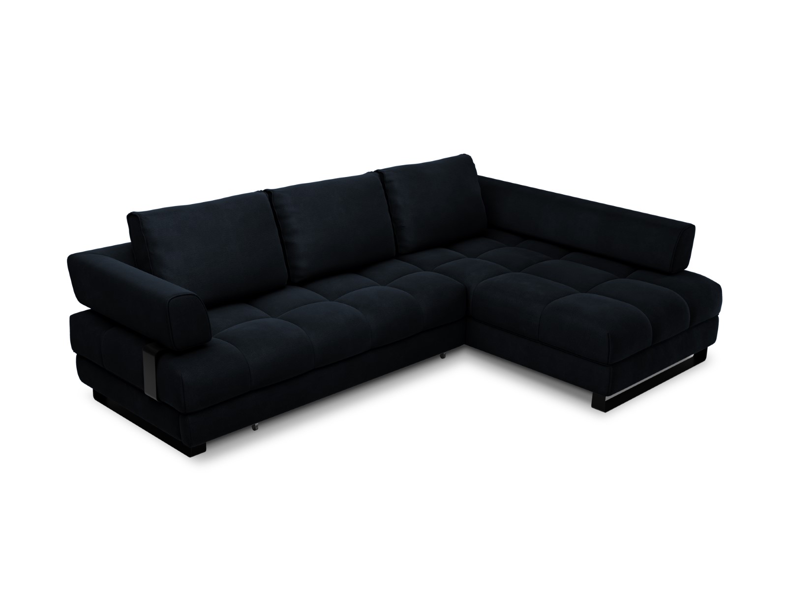 Cosmopolitan Design - Divano convertibile angolare destro con contenitore "Clinton" 5 posti in velluto blu scuro