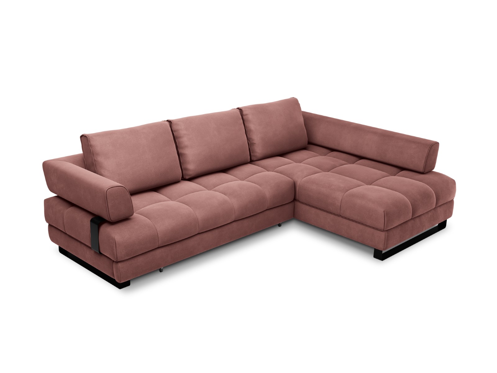 Cosmopolitan Design - Divano convertibile angolare destro con contenitore "Clinton" 5 posti in velluto rosa