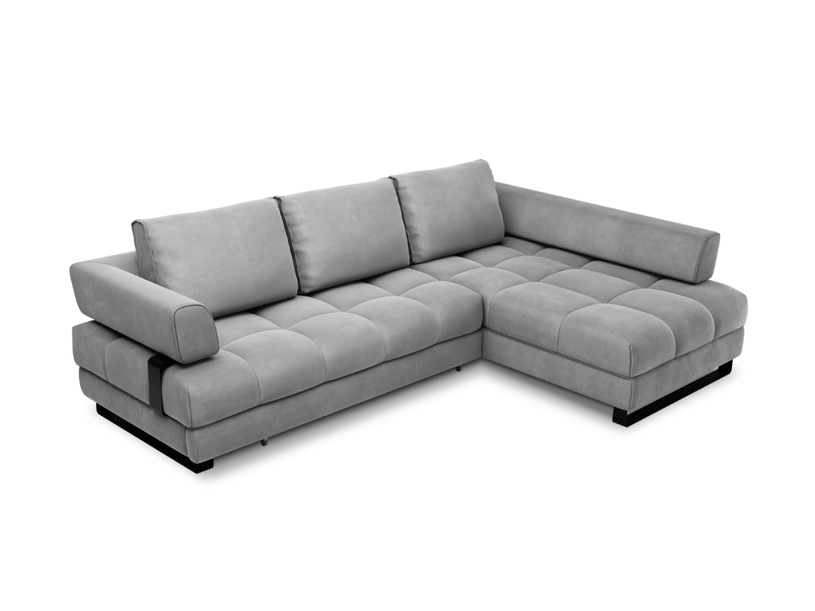 Cosmopolitan Design - Divano convertibile angolare destro con contenitore "Clinton" 5 posti in velluto grigio chiaro