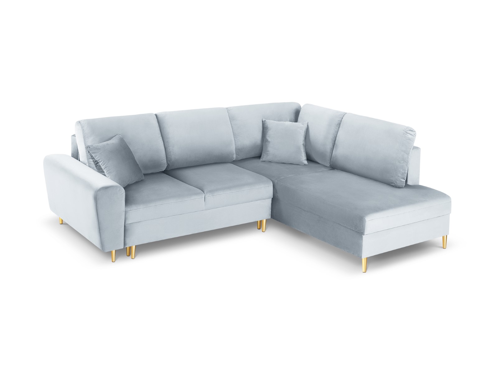 Cosmopolitan Design - Divano convertibile angolare destro con contenitore "Kyoto" 5 posti in velluto azzurro