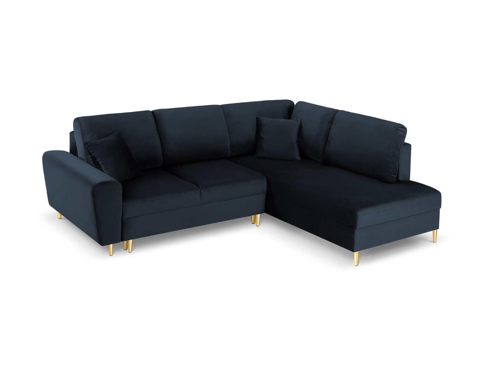 Cosmopolitan Design - Divano convertibile angolare destro con contenitore "Kyoto" 5 posti in velluto blu scuro