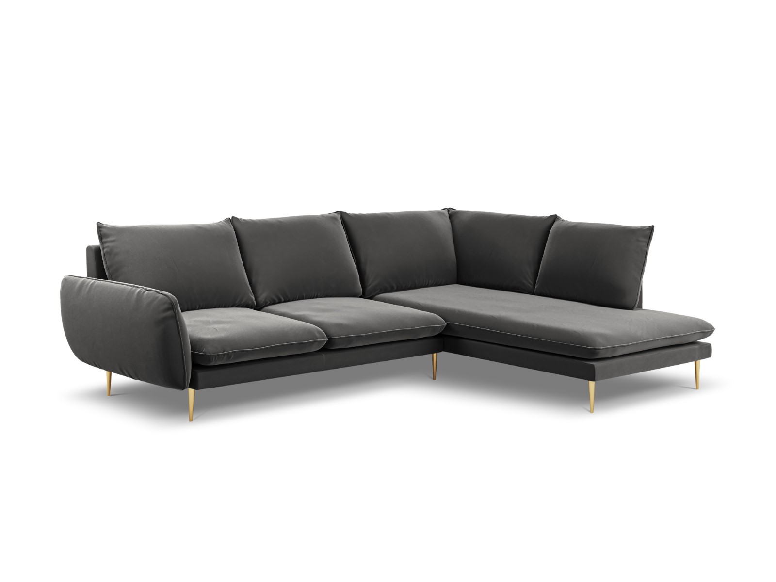 Cosmopolitan Design - Divano angolare destro "Vienna" 6 posti in velluto grigio